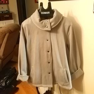 Jersey Material Snap Button Coat with Large Collar Pockets 2X